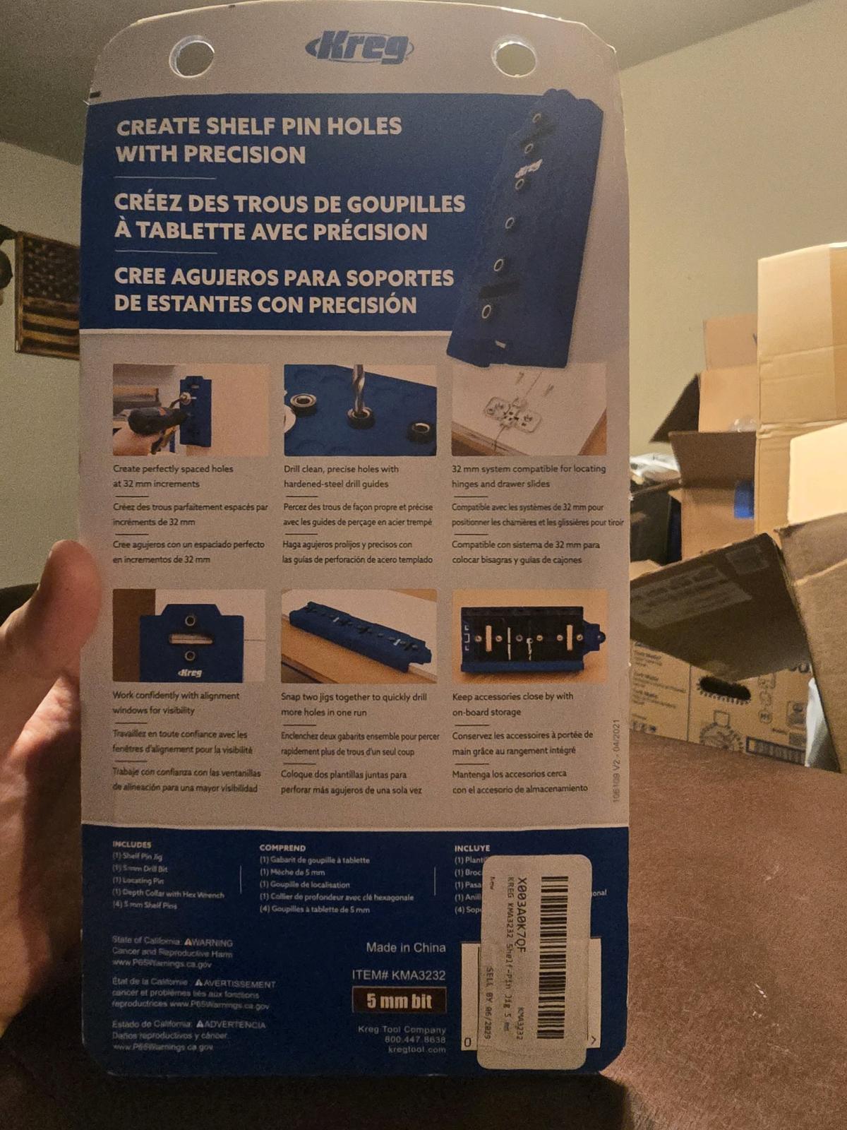 Brand New Kreg 5mm Shelf Pin Jig KMA3232