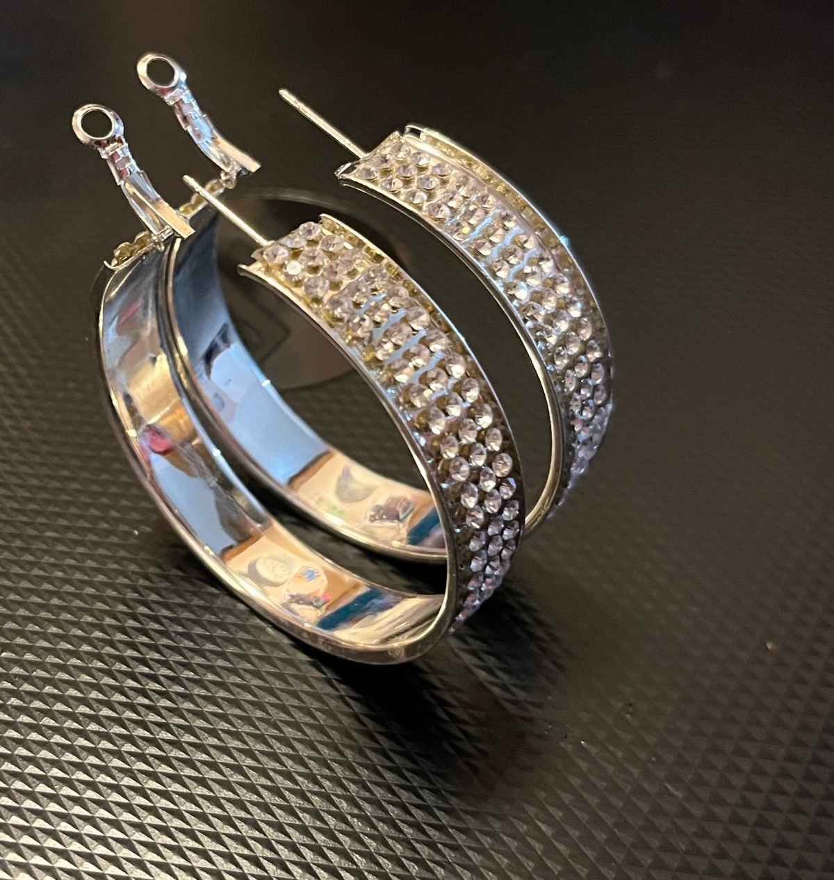 Silver Tone Triple Rhinestone Hoops