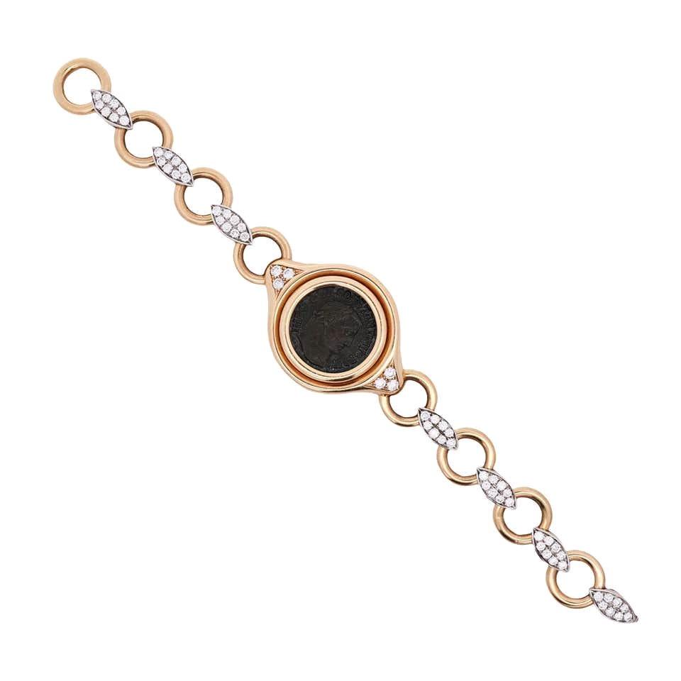 Bvlgari 18K Gold Ancient Coin Diamond Bracelet Circa 1966 2c