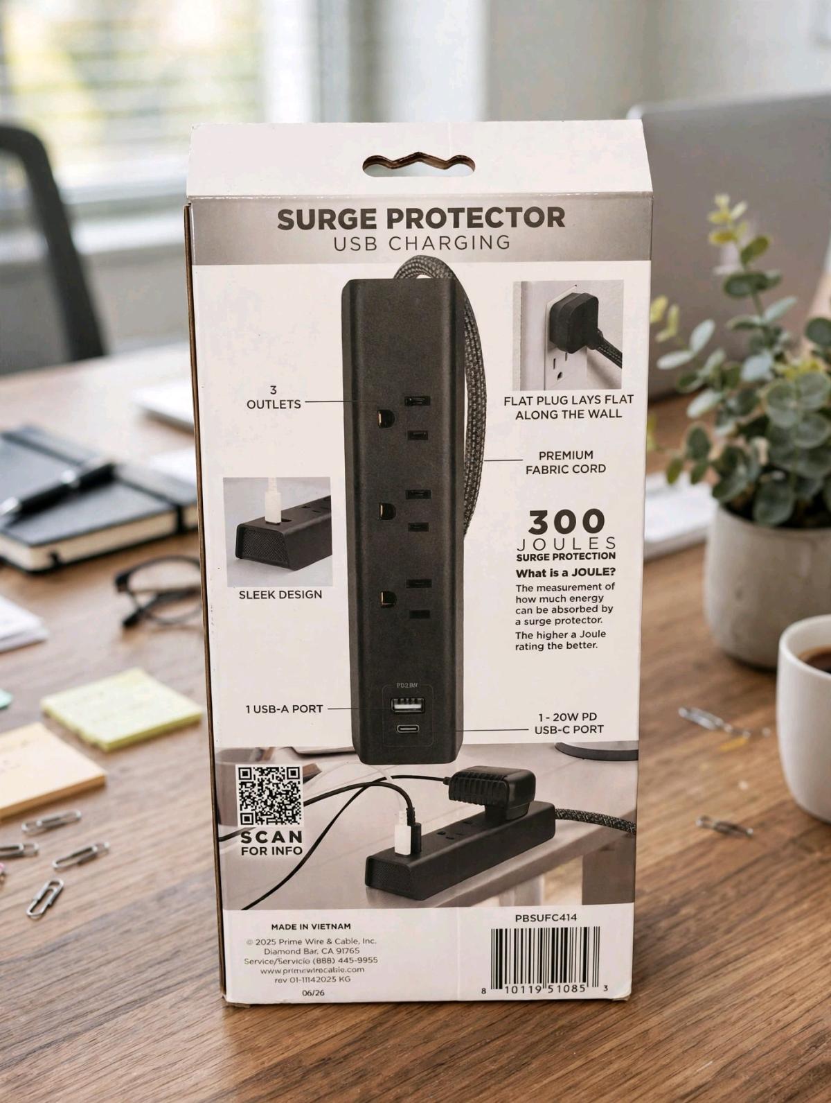 PRIME 3Outlet Surge Protector Power Strip w USB Ports  6ft B