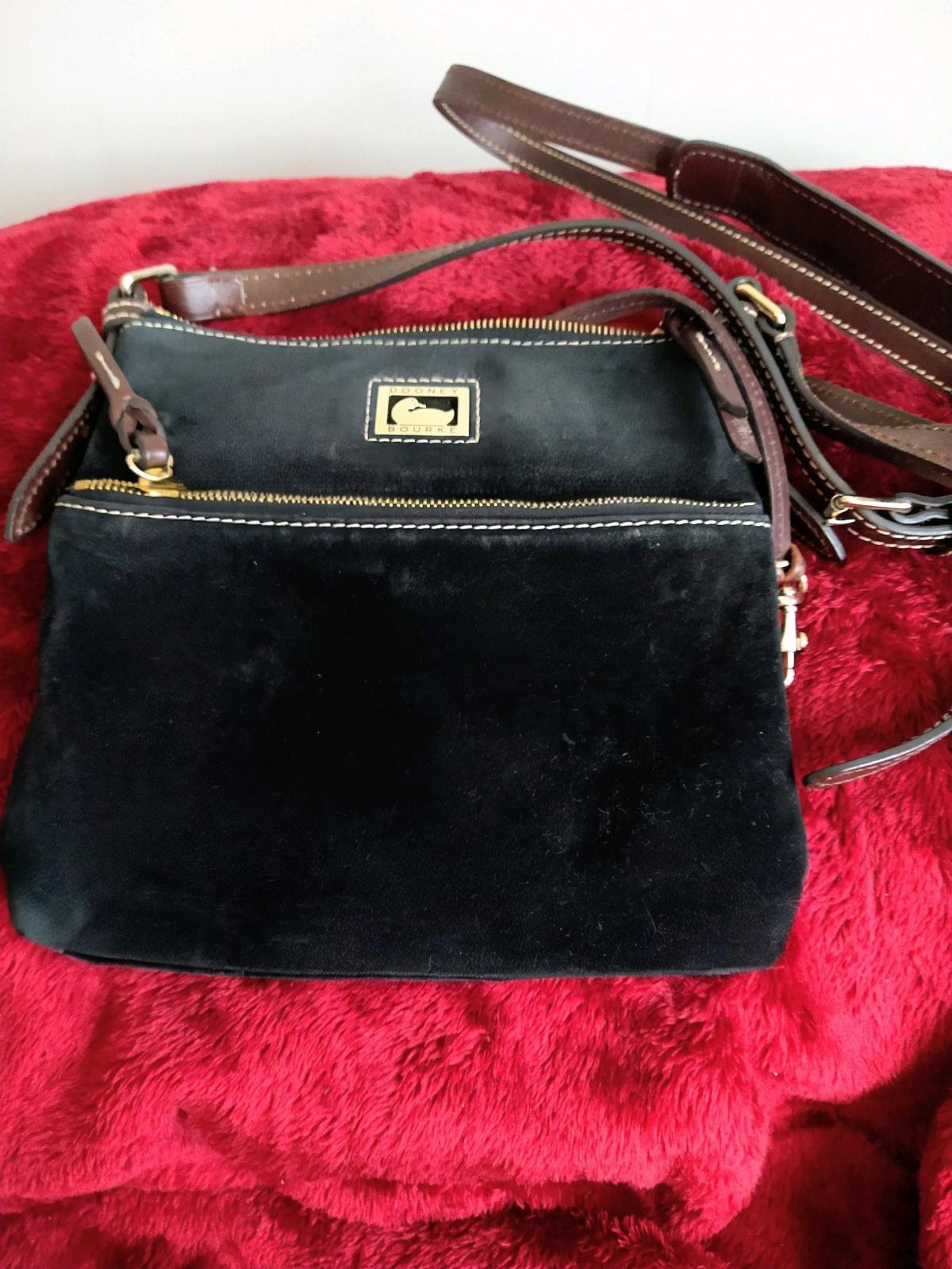 Dooney Bourke Black Suede Leather crossbody bag Red Interior