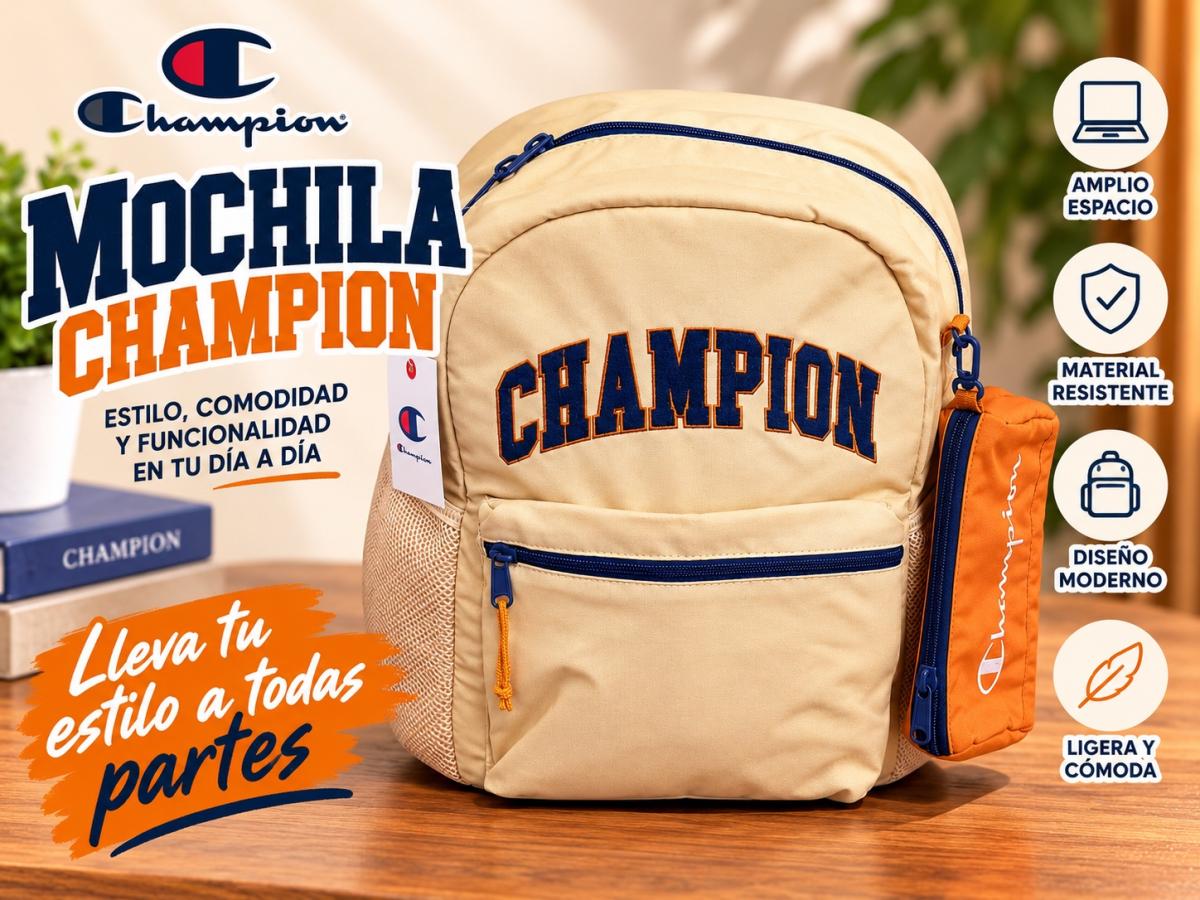 Mochila Champion Unisex Beige con Estuche Desmontable  Estil