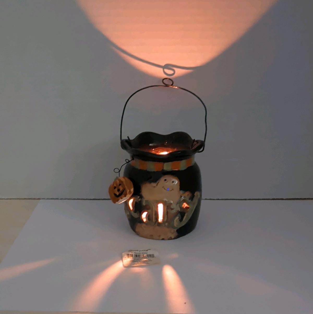 Spookyville Halloween Ghost Cauldron Tea Light Candle Holder