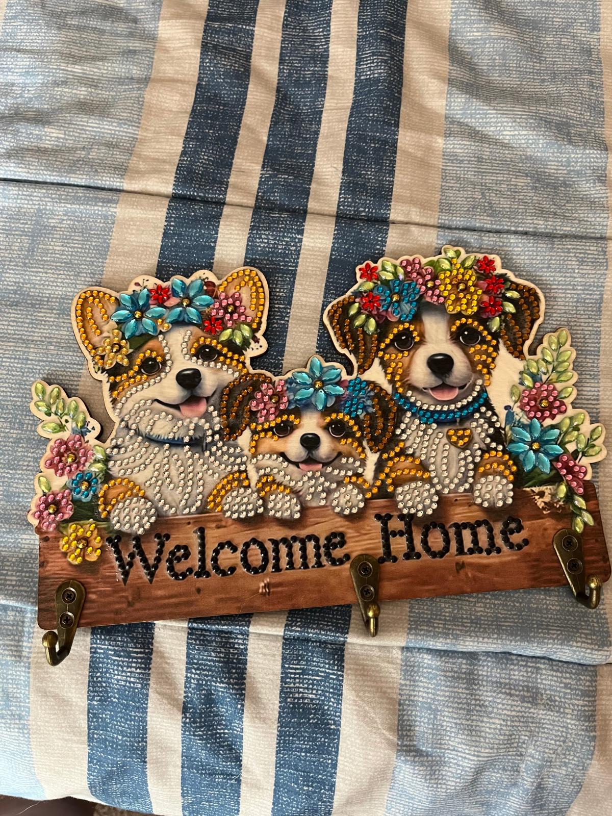 Welcome Home Puppies Diamond Art Keyholder