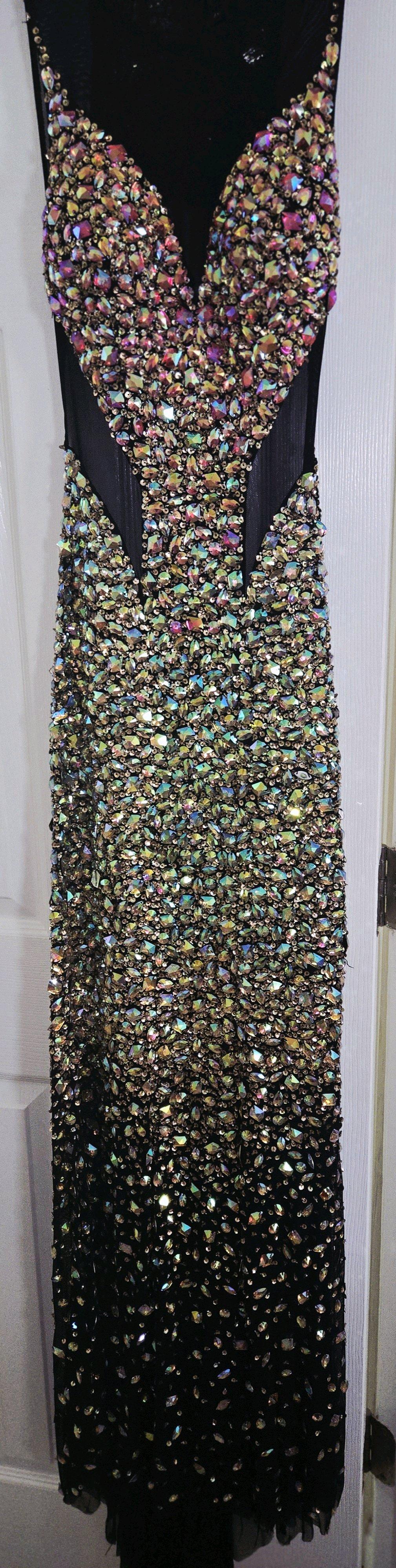 Simply Couture Black Mesh Backless Dress with Iridescent Cry