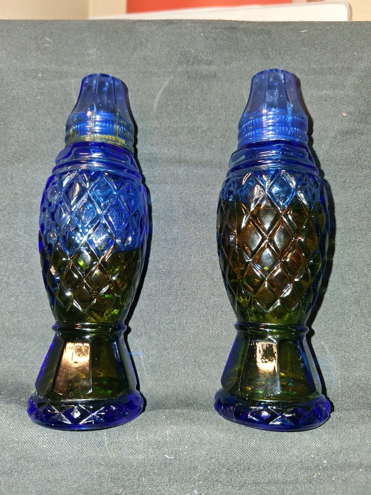 vintage Avon Crystal Point cobalt blue glass shakers