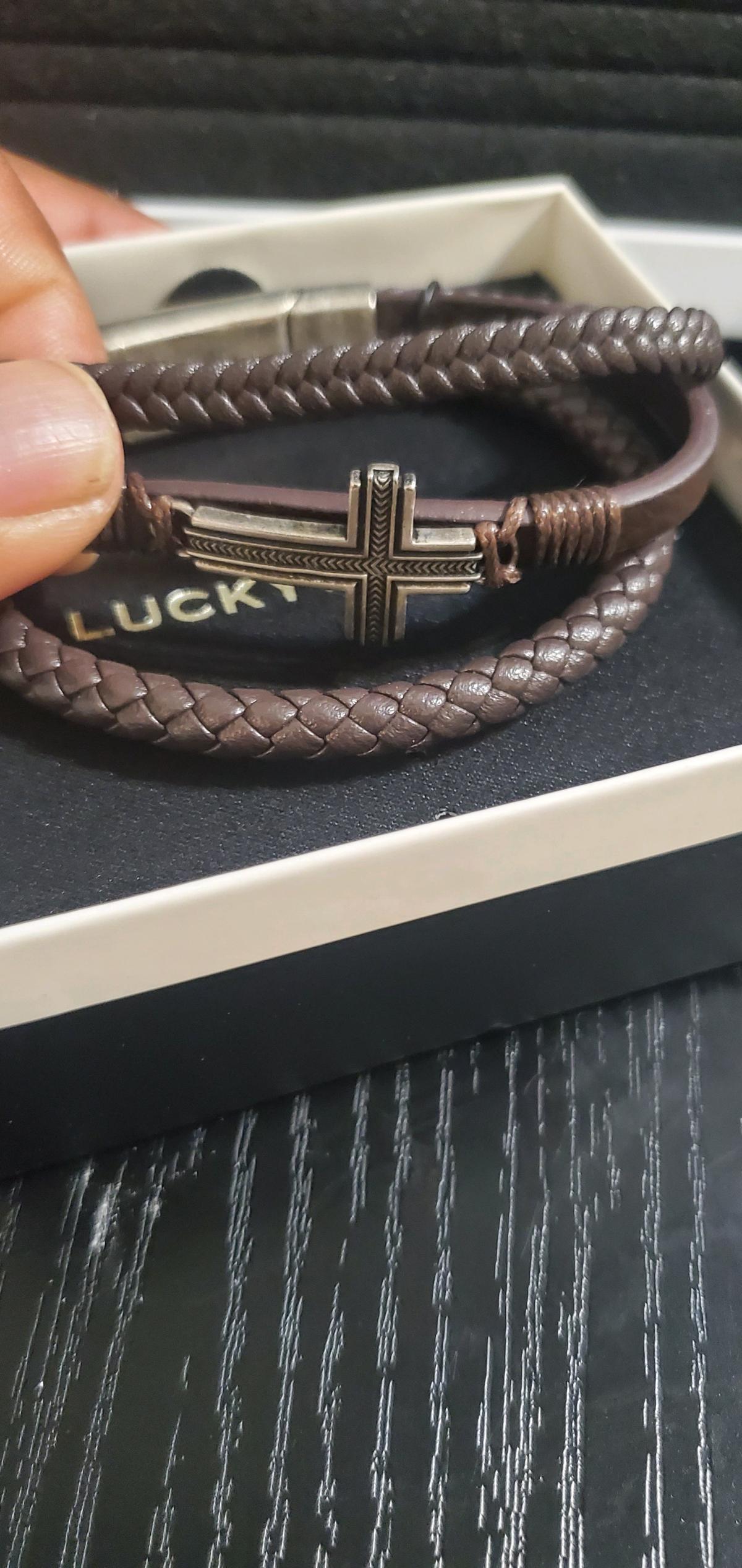 Lucky Brand Brown Leather Braided Cross Bracelet