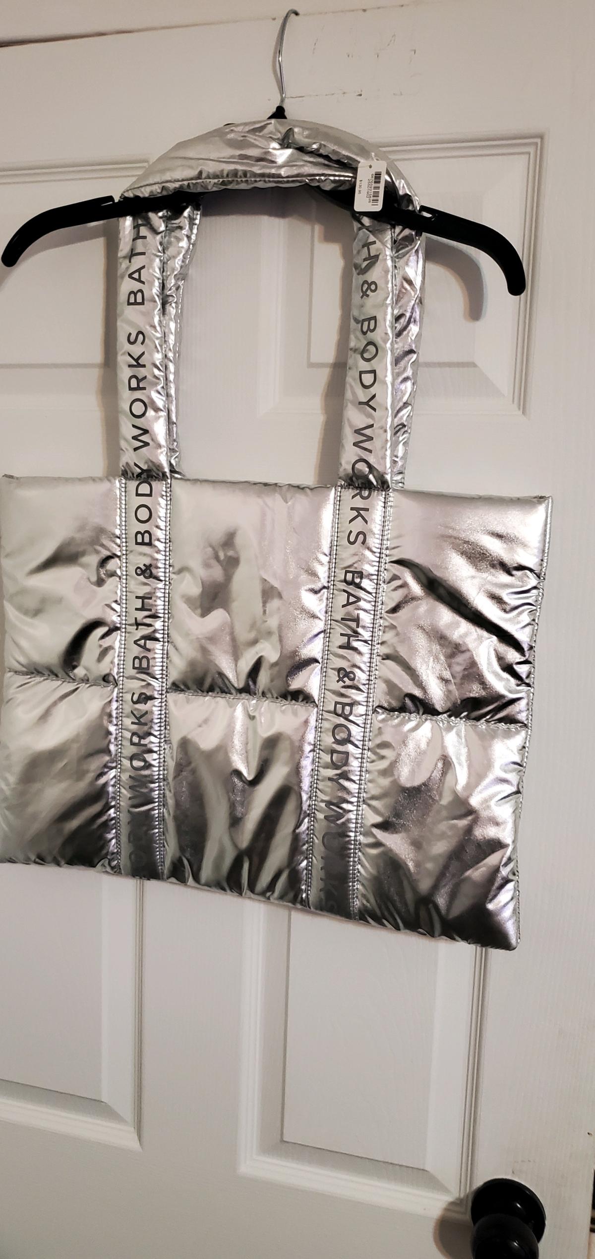 Bath  Body Works Silver Puffer Tote Bag