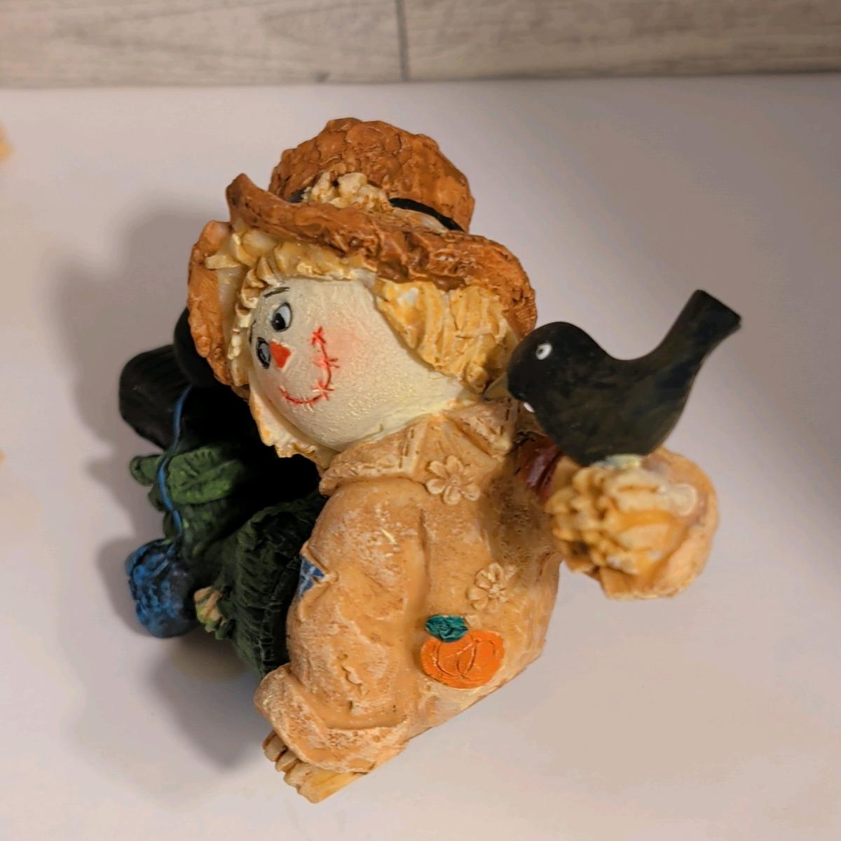 Set of 3 Scarecrow Harvest Figurines Hand Painted Resin