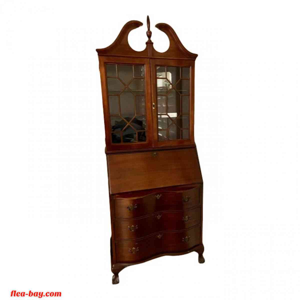 vintage brown wood secretary desk with hutchet