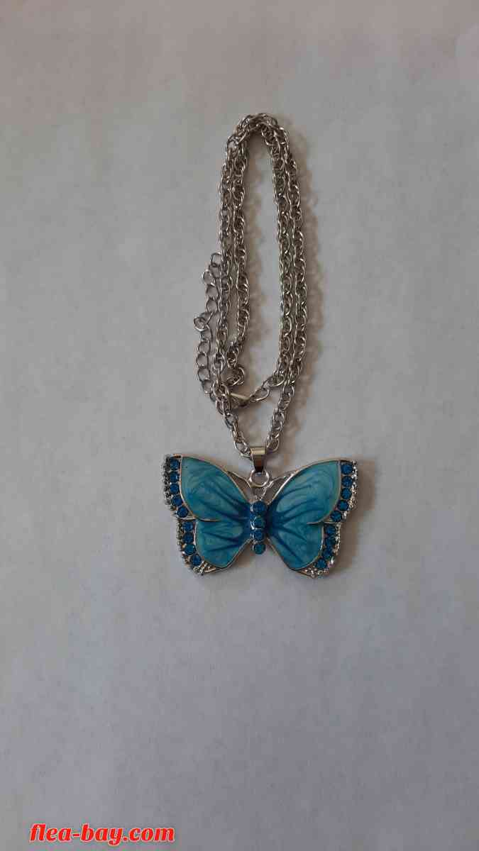 Silver-Tone Blue Butterfly Necklace