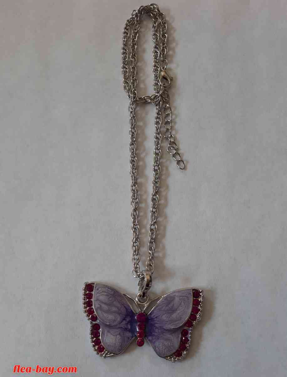 Silver-Tone Purple Butterfly Necklace