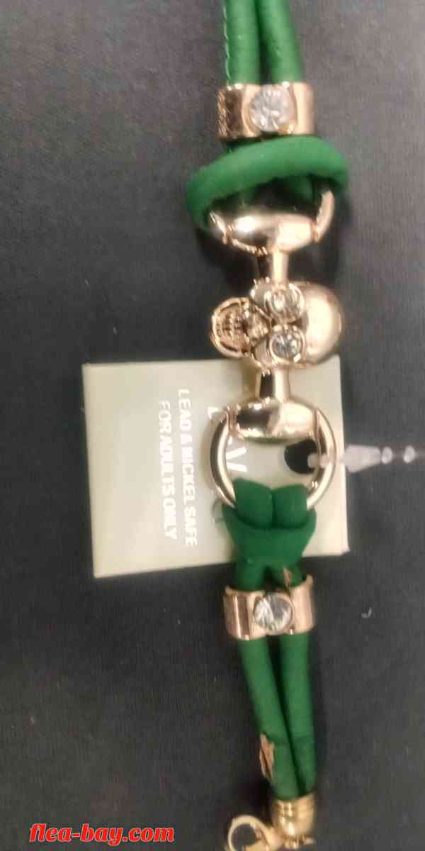 green Skull link leather bracelet