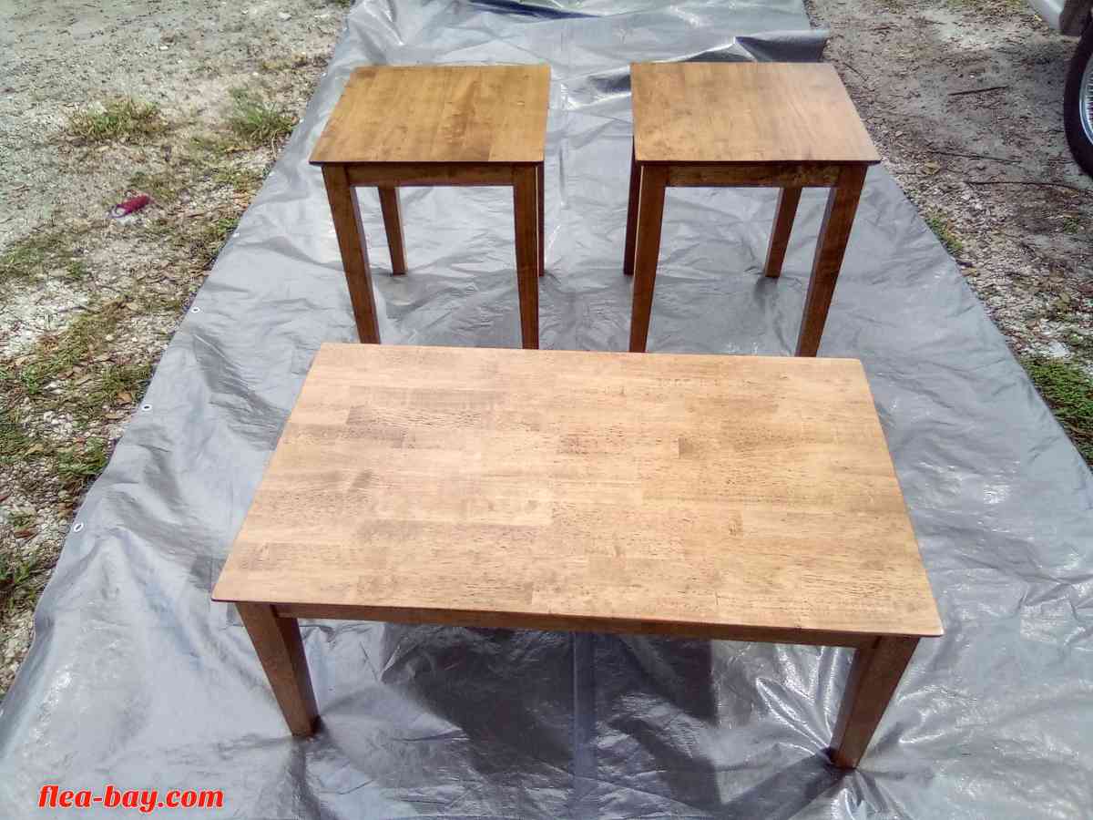 three piece solid hardwood coffee table set