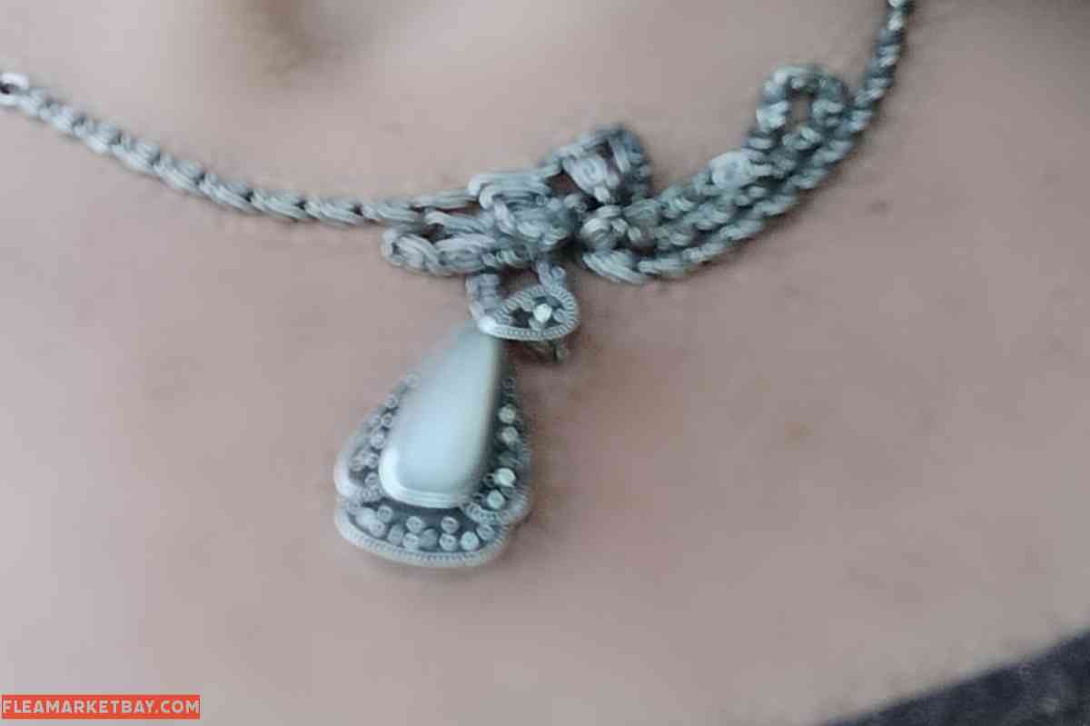 mother of pearl necklace with silver chain.