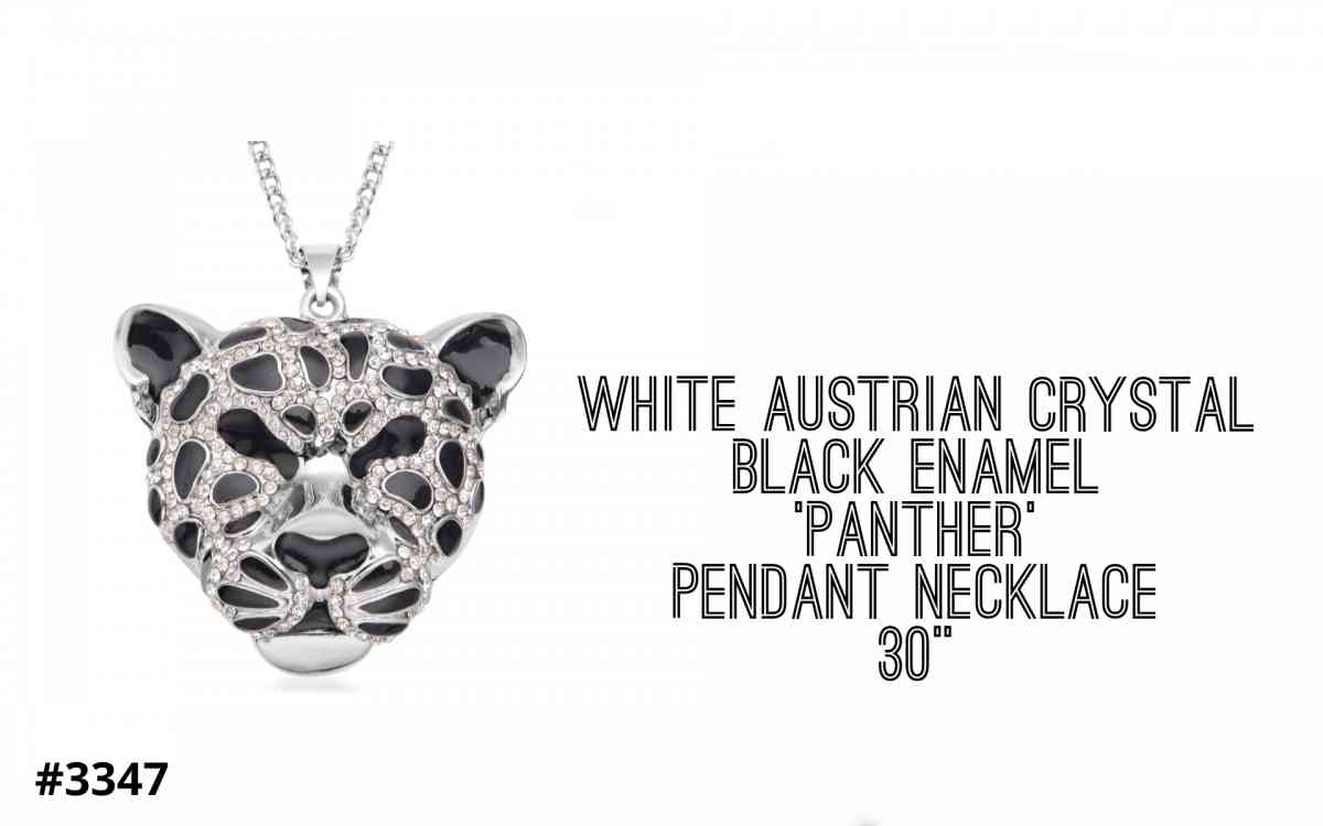 White crystal & black enamel Panther necklace