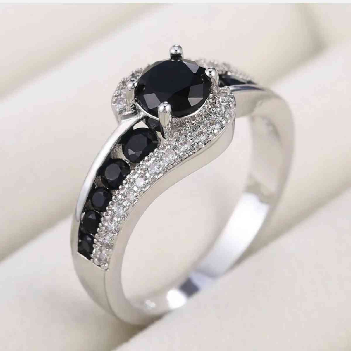 New Black Sapphire Sterling Silver Ring , Size 8