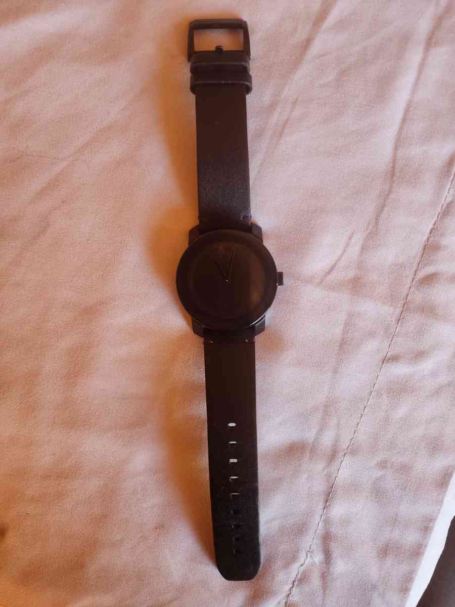 Movado Bold Black Museum Dial Black Leather Unisex Watch