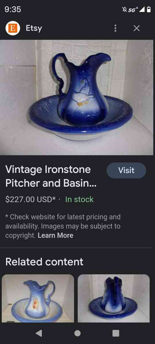 Vintage Water Pitcher and Basin