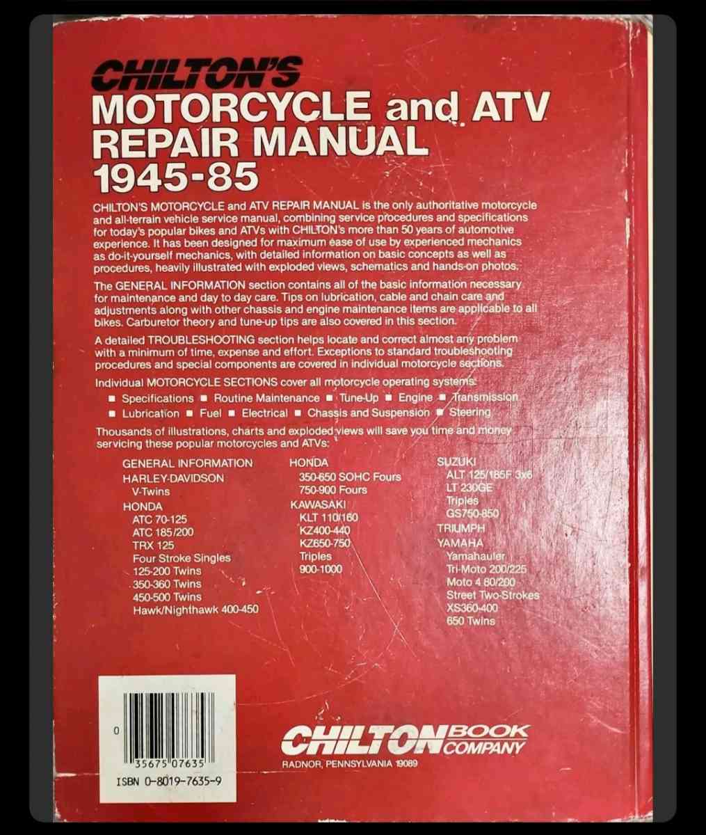 Chiltons Motorcycle and ATV Repair Manual 194585