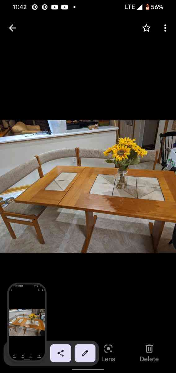 MCM vintage teak wood dining nook set table and benches