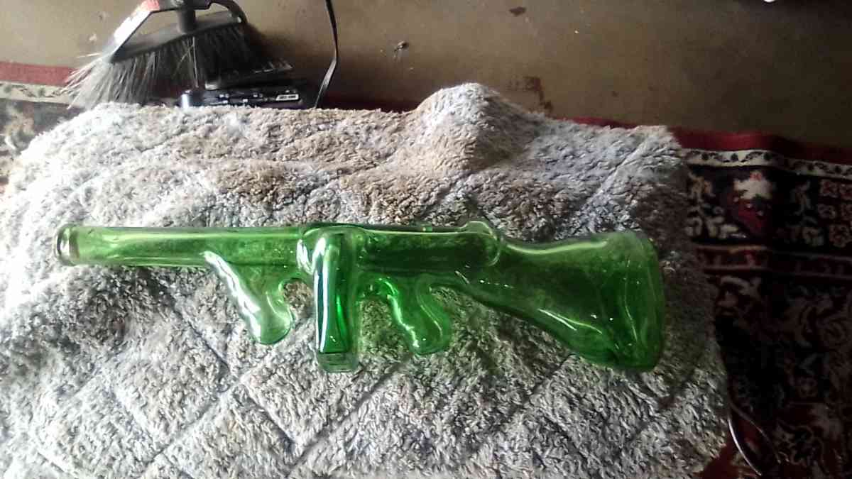 rare green glass tommy gun decanter 1920s