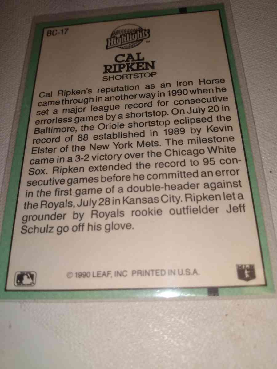 1991 Cal ripken Jr error card