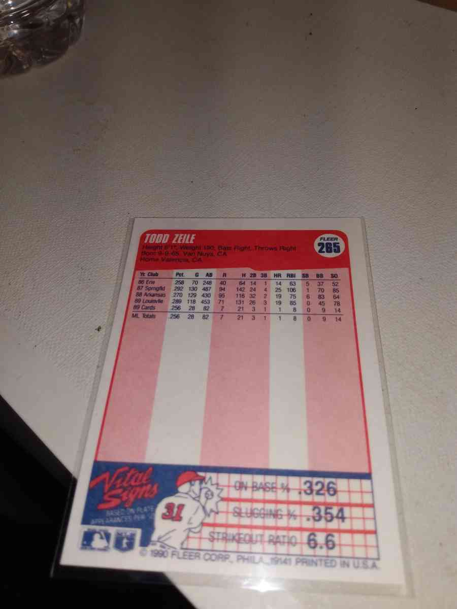 1990 Fleer Todd zio card number 265 rookie card