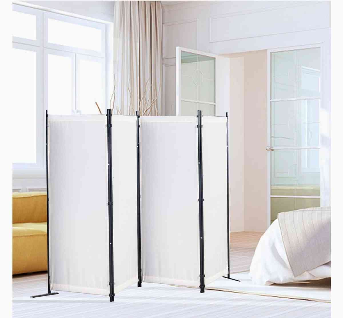 4 panel room divider privacy screen partition off white