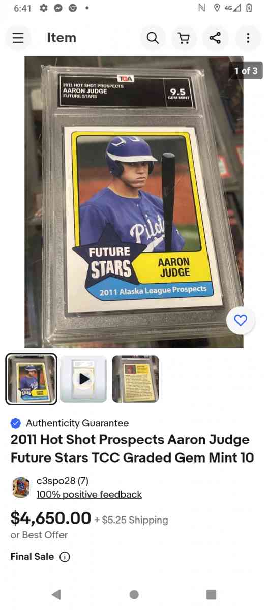 Aaron judge future stars Alaskan team card Gem Mint 10