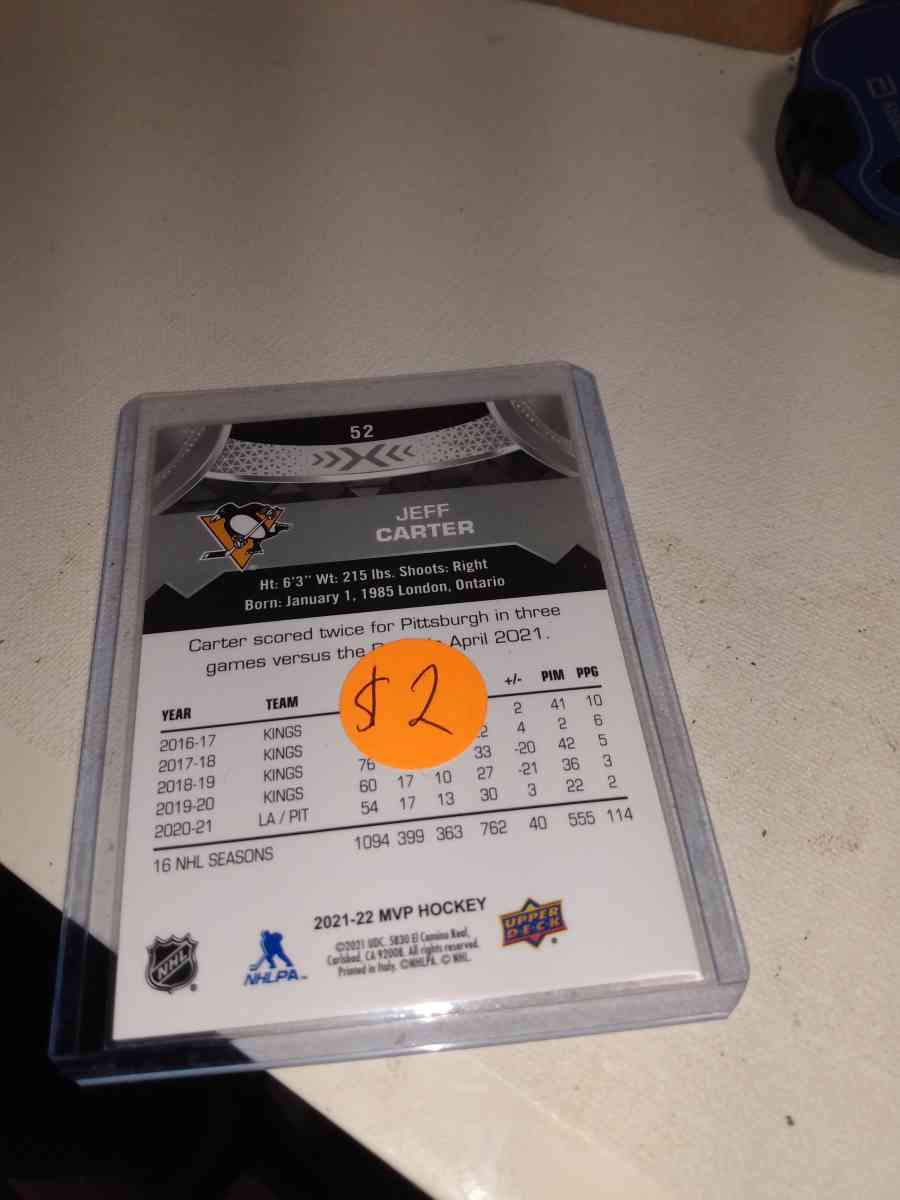 2022 upper Deck MVP autograph Jeff Carter