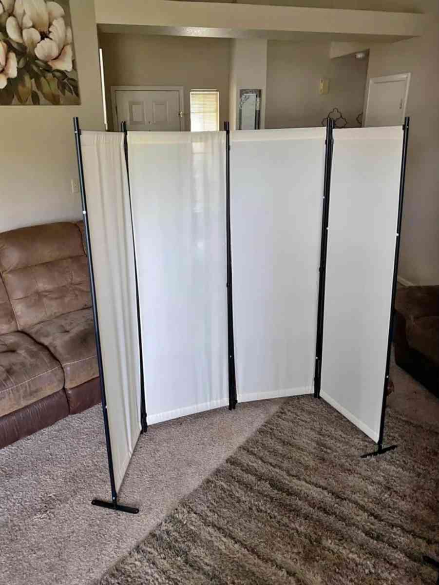 4 panel room divider privacy screen partition off white