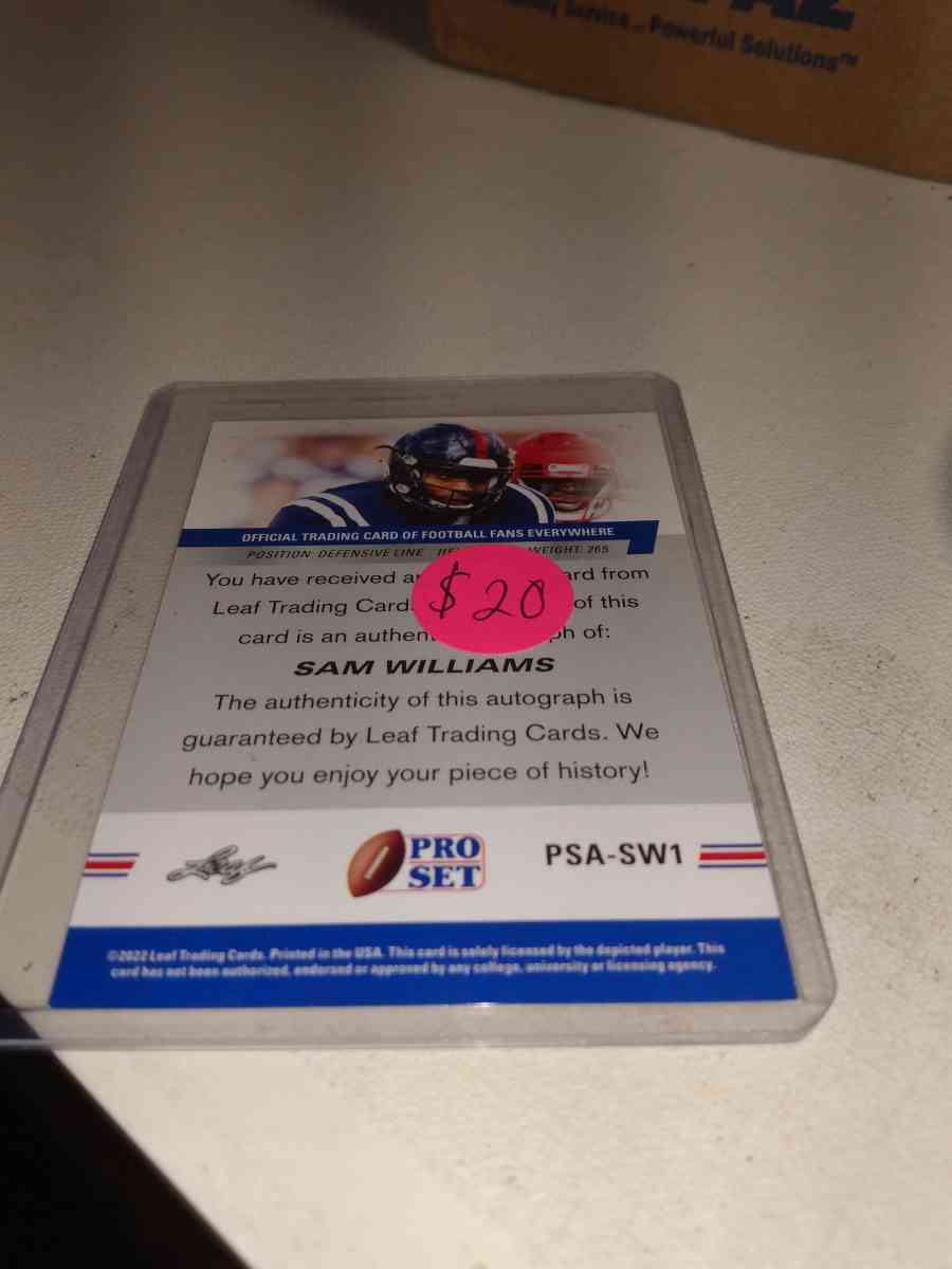 2022 Sam Williams autographed pro set rookie card