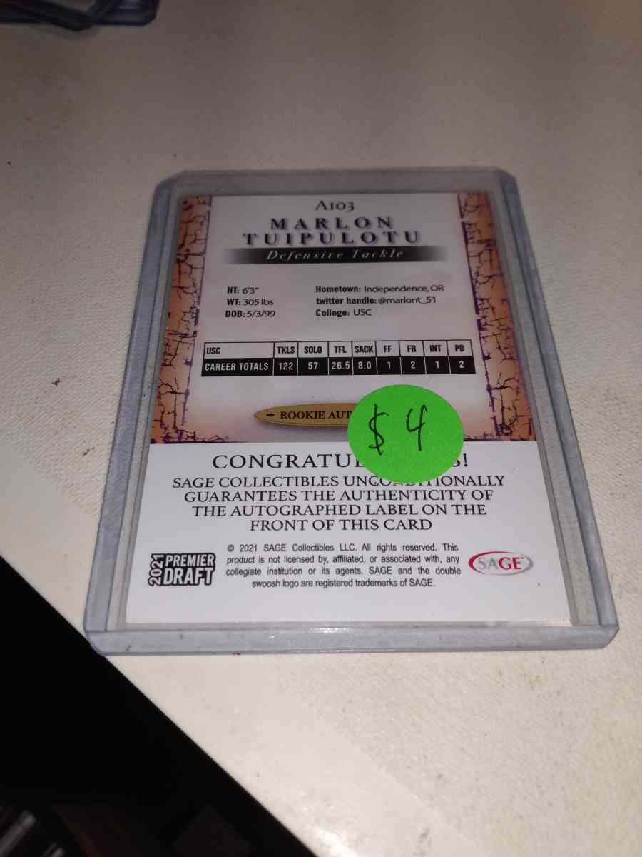 sage 2021 rookie card Marlon tuipulotu