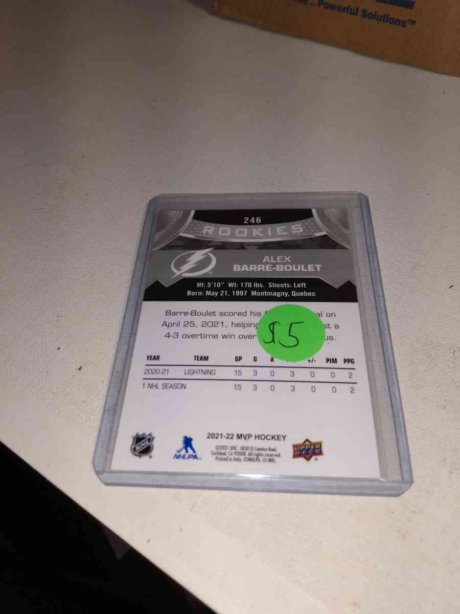 upper Deck MVP 2021 autographed rookie Alex barre boulet