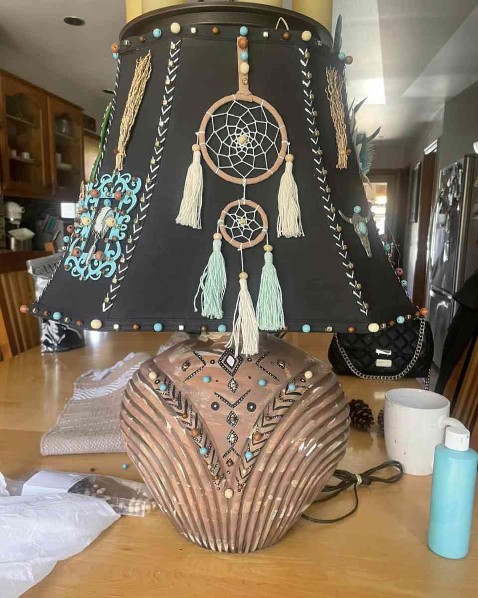 Upcycled Native American hand crafted and hand painted Lamp