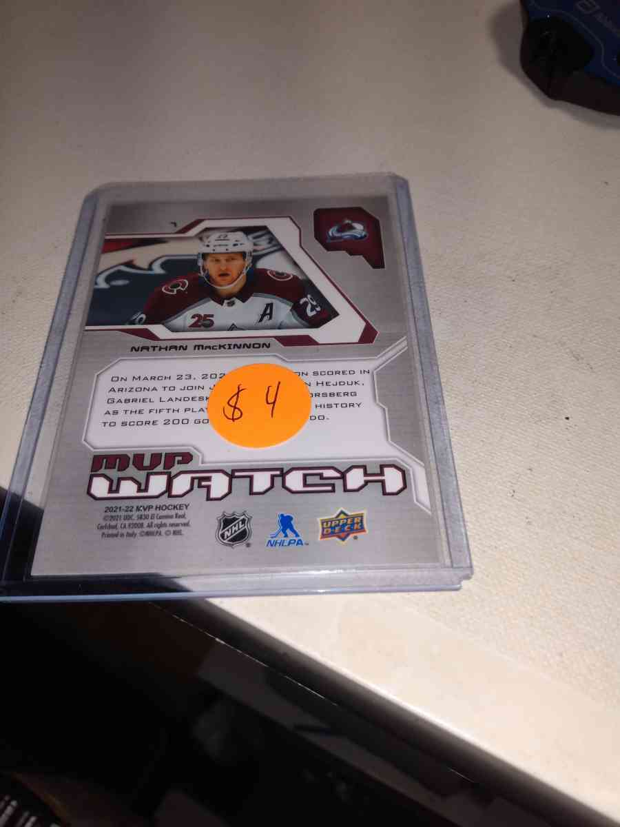 2022 upper Deck MVP hockey Nathan McKinnon autograph