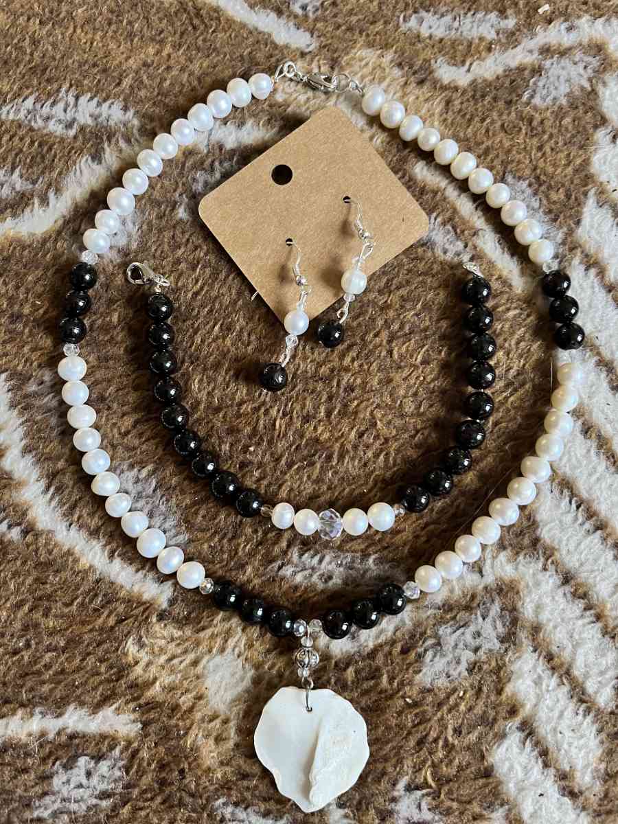 genuine garnet and pearl 3pc set for MOTHERS DAY