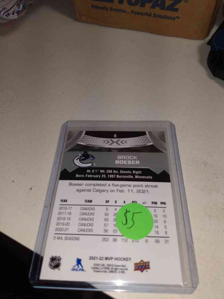 upper Deck MVP 2022 Rock Boeser autograph card