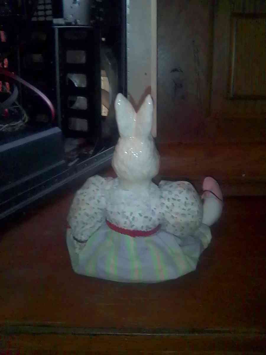 vintage ceramic and cloth bunny