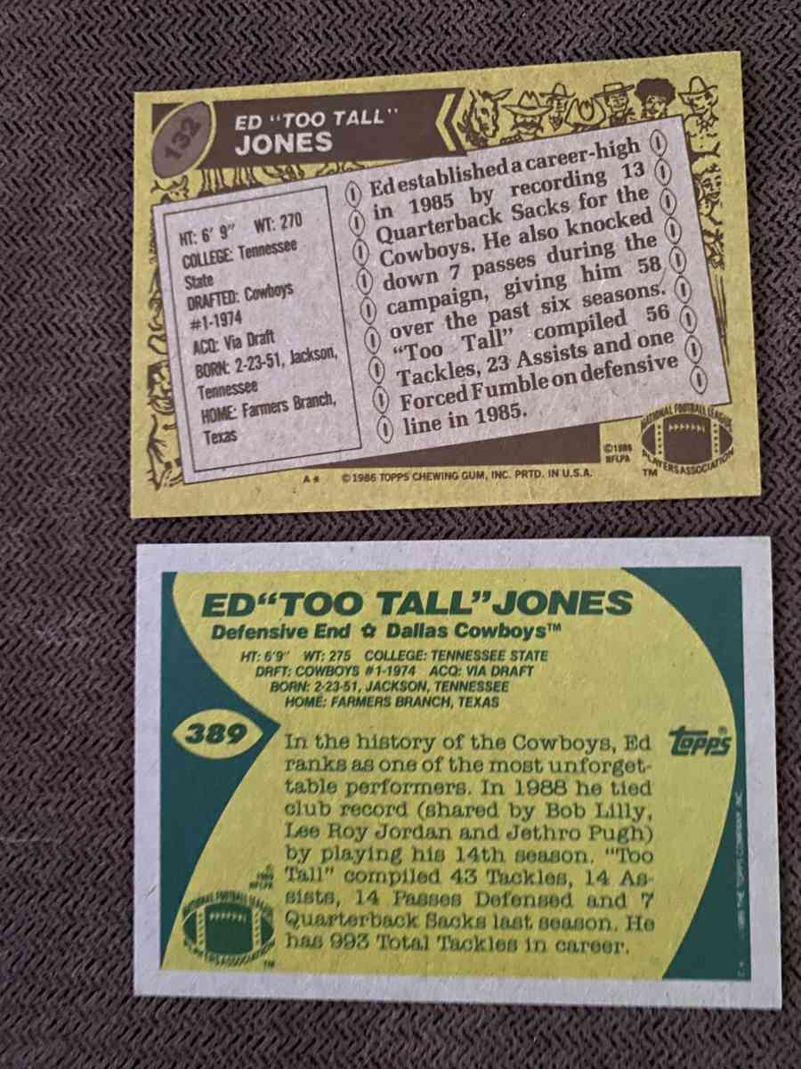 Ed too tall jones football cards 2 cards total
