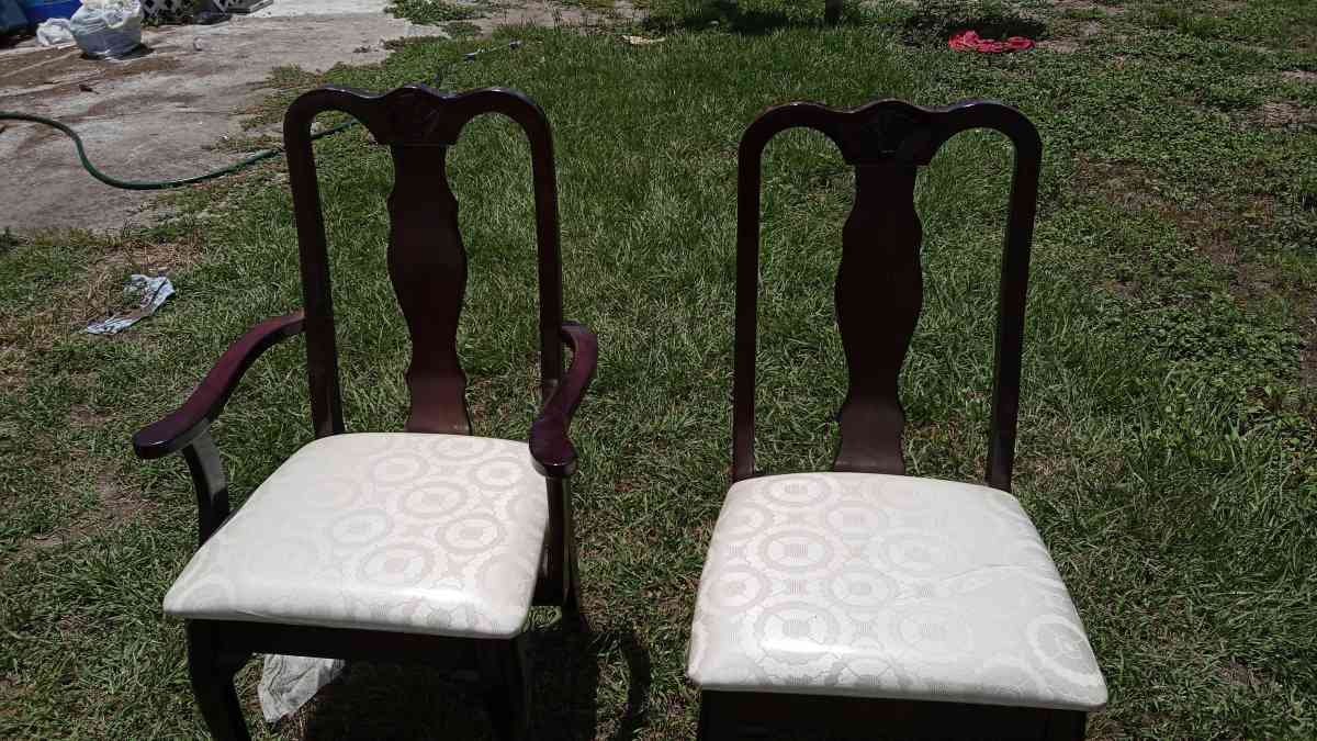 Cherry wood finish dining table and chairs