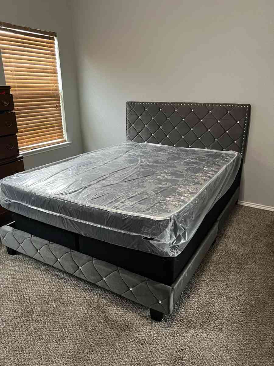 Bed Frames with box spring and mattress complete set
