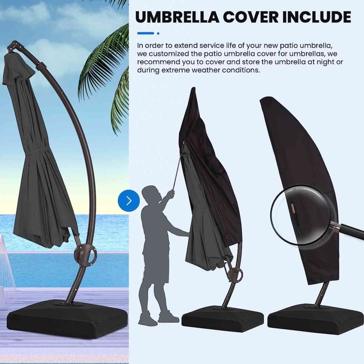 10FT Curvy Cantilever Patio Umbrella Large Outdoor Umbrellas