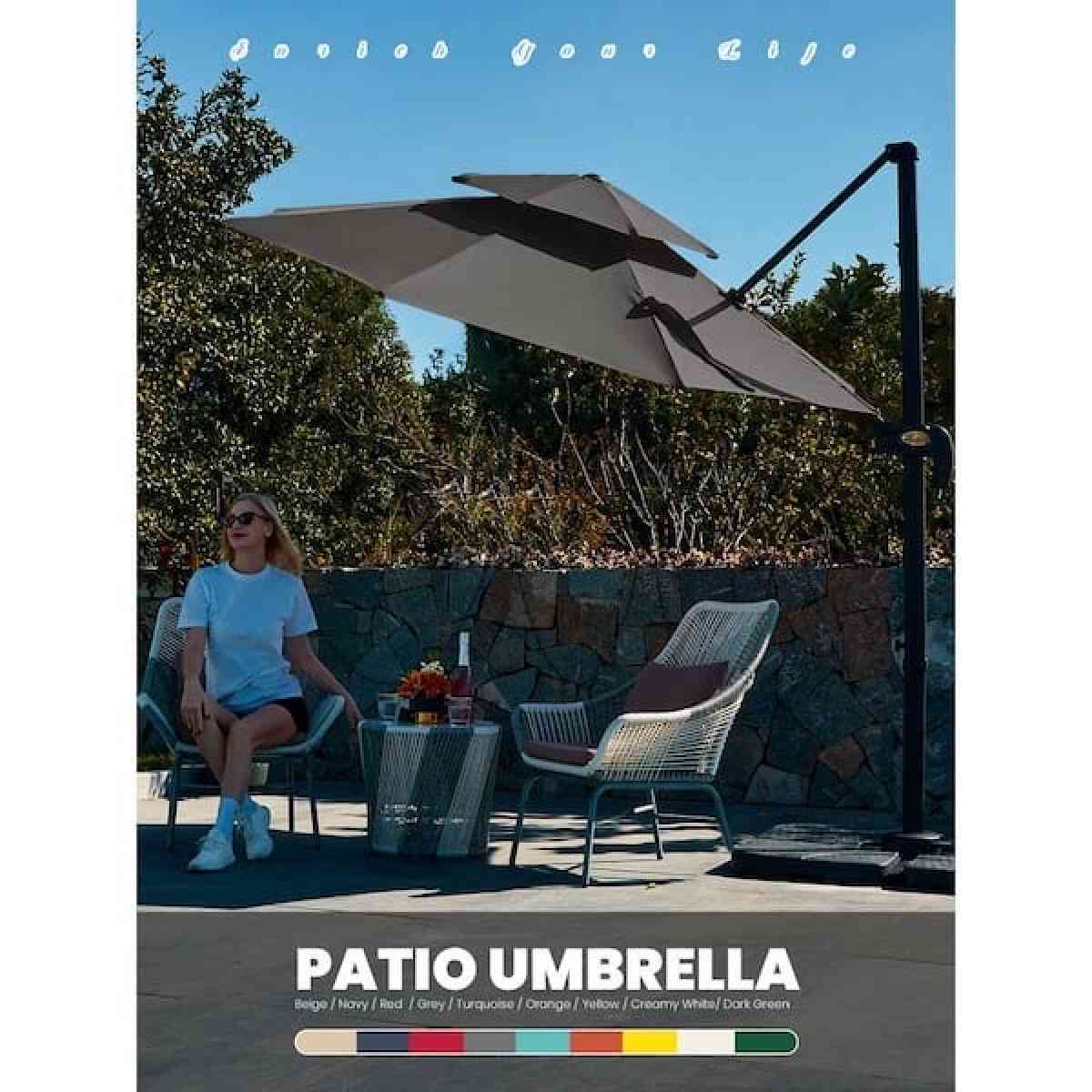 10FT Round Cantilever Patio Umbrella Double Top Roating Outd
