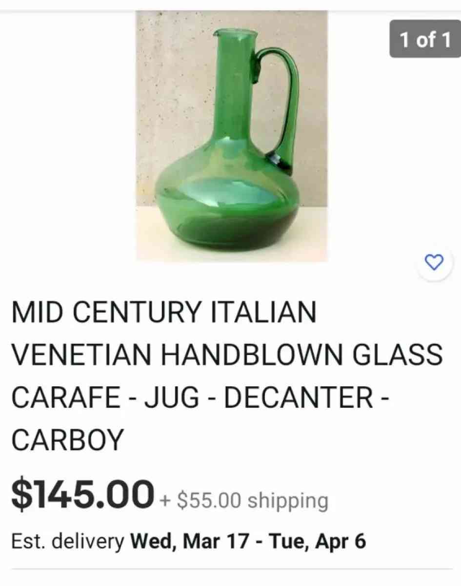 Mid century  venetian glass carafe Jug decanter