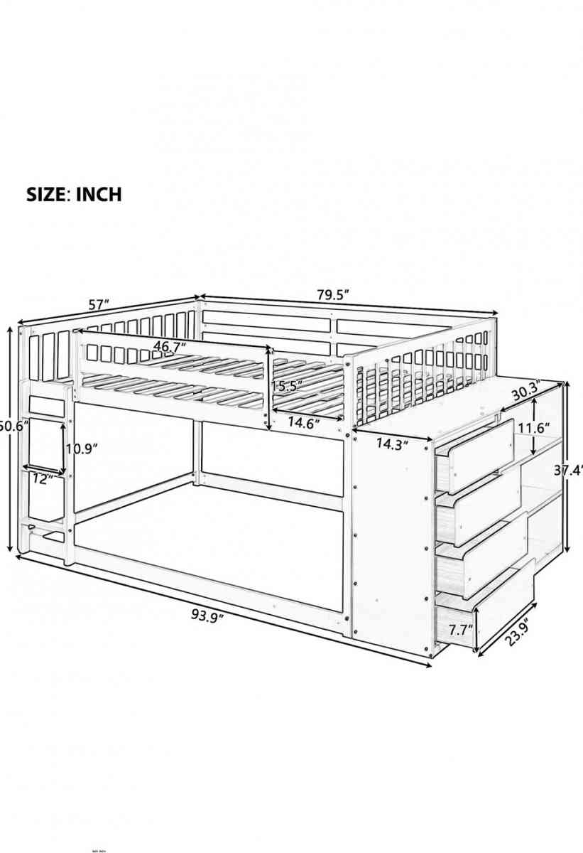 full over full bunk bed with storage dresser