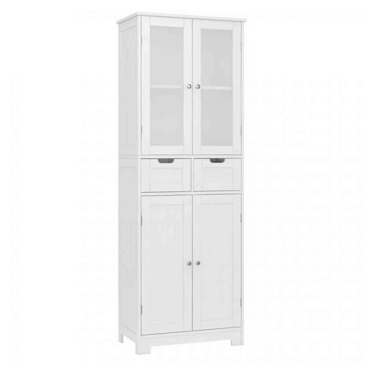 4 Doors Linen Storage Cabinet 3Tier Wood Tall Cabinet Cupboa