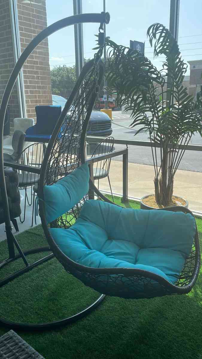Egg chair for patio sectional with blue cushions  we have de