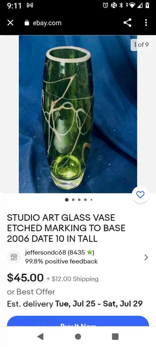 beautiful 2 each vintage hand blown glass vases